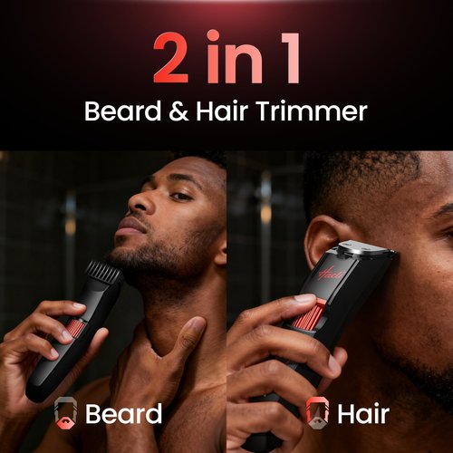 HACLI Men's Beard Trimmer with Precision Dial, 20 Adjustable Length Settings for Beard Mustache & Facial Grooming, Cordless Rechargeable, Professional Hair Clipper IPX7 Waterproof Wet/Dry Use, Red
