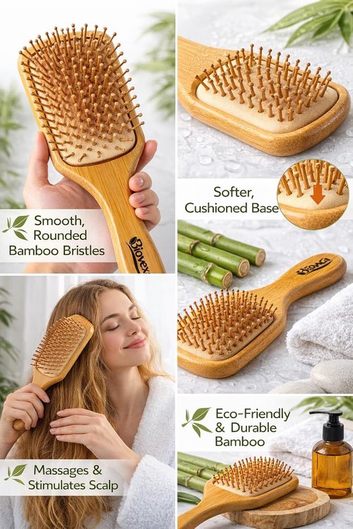 Biovexa Bamboo Hair Brush - Eco-Friendly Design for Smooth, Tangle-Free Hair