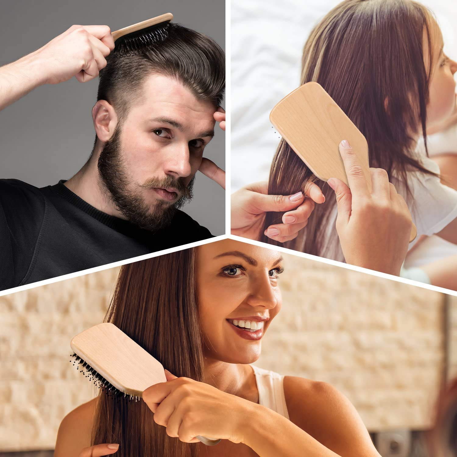 Sosoon Boar Bristle Paddle Hair Brush - Tangle-Free Styling for All Hair Types | Gift Box & Tail Comb Included