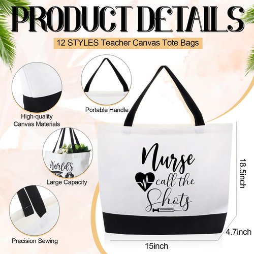 Paterr 24 Pcs Christmas Nurse Appreciation Gifts Bulk, Thank You Cna Canvas Tote Bags Makeup Cosmetic Bag with Handles(Classic)