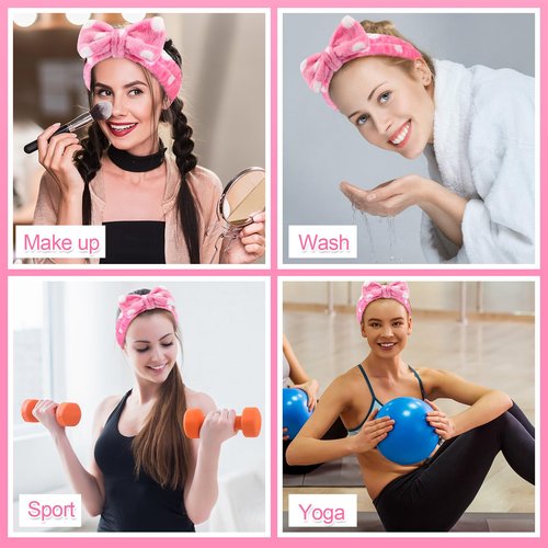 Tigeen 48 Pieces Spa Headband Bulk, Headband for Washing Face, Coral Fleece Bow Skincare Hair Band, Valentines gift for Women Shower Cosmetic Facial Makeup Mask(Pink,1 Style)