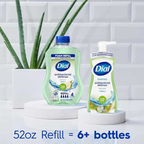 Dial Antibacterial Foaming Hand Soap - Fresh Pear Scent, 52 Fl Oz Refill for Effective Cleanliness