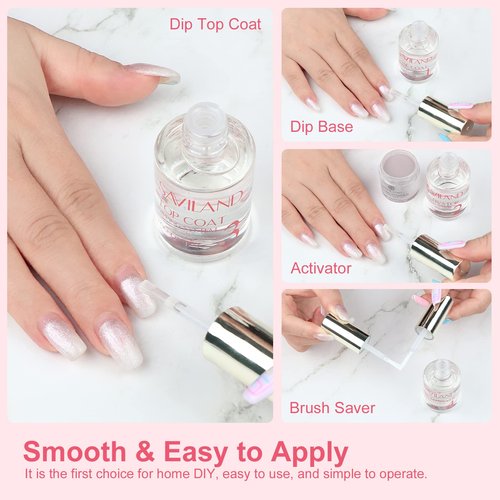 SAVILAND Dip Powder Liquid Set 15 ml/0.5 oz,10 Pcs Nail Dip Liquid Set with HEMA-free Base/Top Coat, Activator Brush Saver Acrylic Gel Nail File No Curing Needed DIY Home Salon Quality