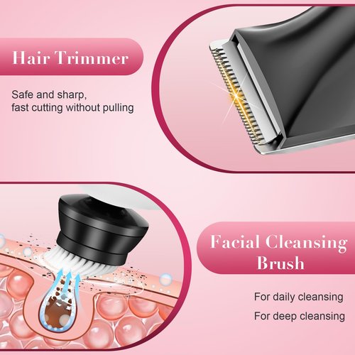 3-in-1 Electric Razors for Women,Bikini Trimmer for Women,7D Painless Electric Shaver with Facial Cleansing Brush,Gifts for Women,Replaceable Hair Remover for Legs Water Resistant Wet/Dry (Pink)