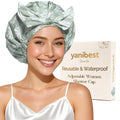 Yanibest Waterproof Shower Cap for Women - Reusable Adjustable Non-Slip Bath Hat for Long Hair | Green