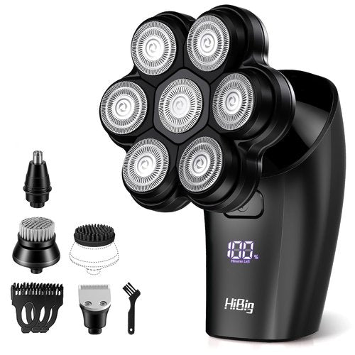 7D Arc Magnetic Head Shaver by [Brand Name] - Waterproof 5-in-1 Electric Razor & Grooming Kit, Black