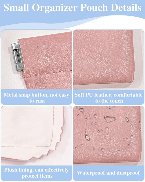 sousac 4 Pcs Small Pocket Cosmetic Bag for Purse, Mini Waterproof Lambskin Portable Makeup Bag, Pretty Cute Coin Pouches Lipstick Storage Organizer for Cosmetics Headphones Jewelry