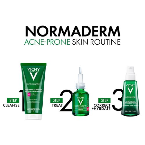 VICHY Normaderm Acne Control Moisturizer - Oil-Free Daily Formula with 2% Salicylic Acid & Vitamin C for Clear Skin