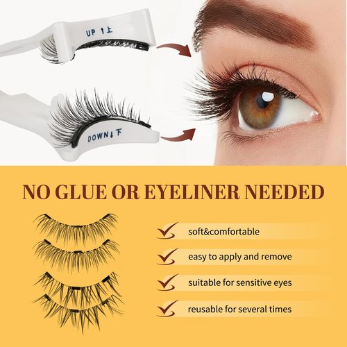 QUEWEL Magnetic Eyelashes 2 Pair Reusable Magnetic Eyelashes with Applicator No Glue Needed Eyelashes Cat Eye Natural Look Lash Clusters Kit Easy to Wear and Remove(A08)