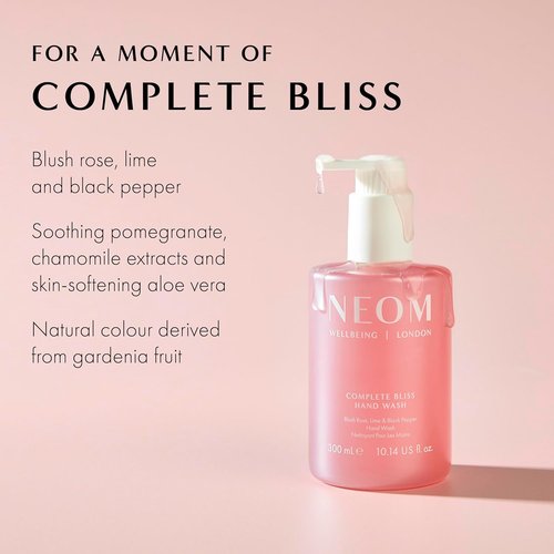 Neom Complete Bliss Hand Wash - 300ml | Blush Rose, Lime & Black Pepper | Natural Color & Refillable