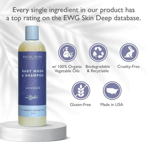 SoCal Suds & Company Baby Body Wash & Shampoo - Natural Lavender Formula for Sensitive Skin | 12oz Bottle