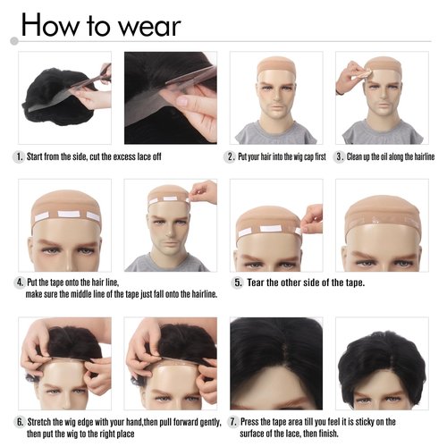 STfantasy Black Lace Front Mens Wigs 6X4X0.5 T Part Lace Short Wigs with 150% Density Side Part Synthetic Hair for Men Man Male Daily Used Costume Party Halloween Cosplay Updated Soft Hair