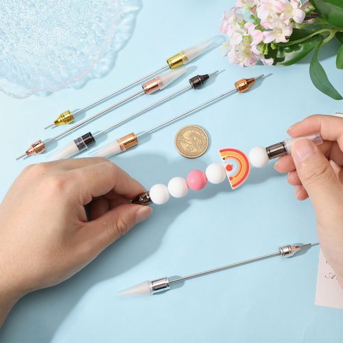 beinkmake 6Pcs Beadable Rhinestone Picker Dotting Pen Rhinestone Adding Dual-ended Beadable Handle DIY Nail Art Decoration Tool for Pick Up and Place Gems Crystals
