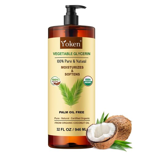 Glycerin Vegetable Glycerine 32 fl oz USDA Certified, Liquid Glycerol, Glicerina Vegetal, No Palm Oil, Organic Coconut-Derived, Natural Pure for Skin Face Hair, DIY Soap & Slime, Essential Oil Carrier