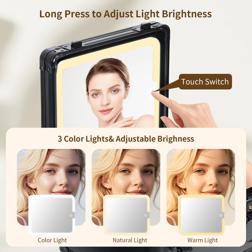 Yenovia Travel Makeup Case with Lighted LED Mirror – Waterproof Cosmetic Organizer with Adjustable Dividers, Portable Makeup Train Case for Women, Black