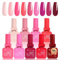 JR 9pcs 15ml Gel Nail Polish Set Red Nude Pink Gel Polish Kit Nude Pink Gel Polish Nail Art Manicure Salon DIY Soak Off UV LED Nail Gel Kit DIY Art Manicure