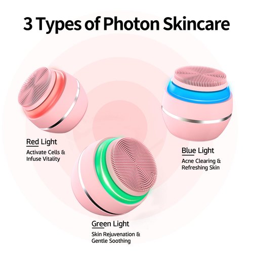 Peledic Face Cleansing Brush, Waterproof Silicone Facial Cleansing Brush, 6 Modes, 3 Light Effect, Rechargeable Electric Exfoliator Deep-Clean Scrubber for Women and Men