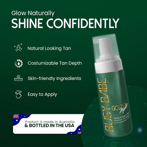 Golden Nights Self Tanner Mousse - Rapid Dark Tan for Deeper Glow | Vegan & Cruelty-Free - 7.2 oz