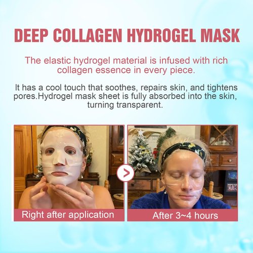 Kewhunt Deep Collagen Face Mask Overnight, Bio- Collagen Mask Real Deep Mask, Hydrating Hydrogel Masks with Low Molecular Collagen for Firming, Elasticity, Pore Minimizing 40g x 5ea Valentines Day