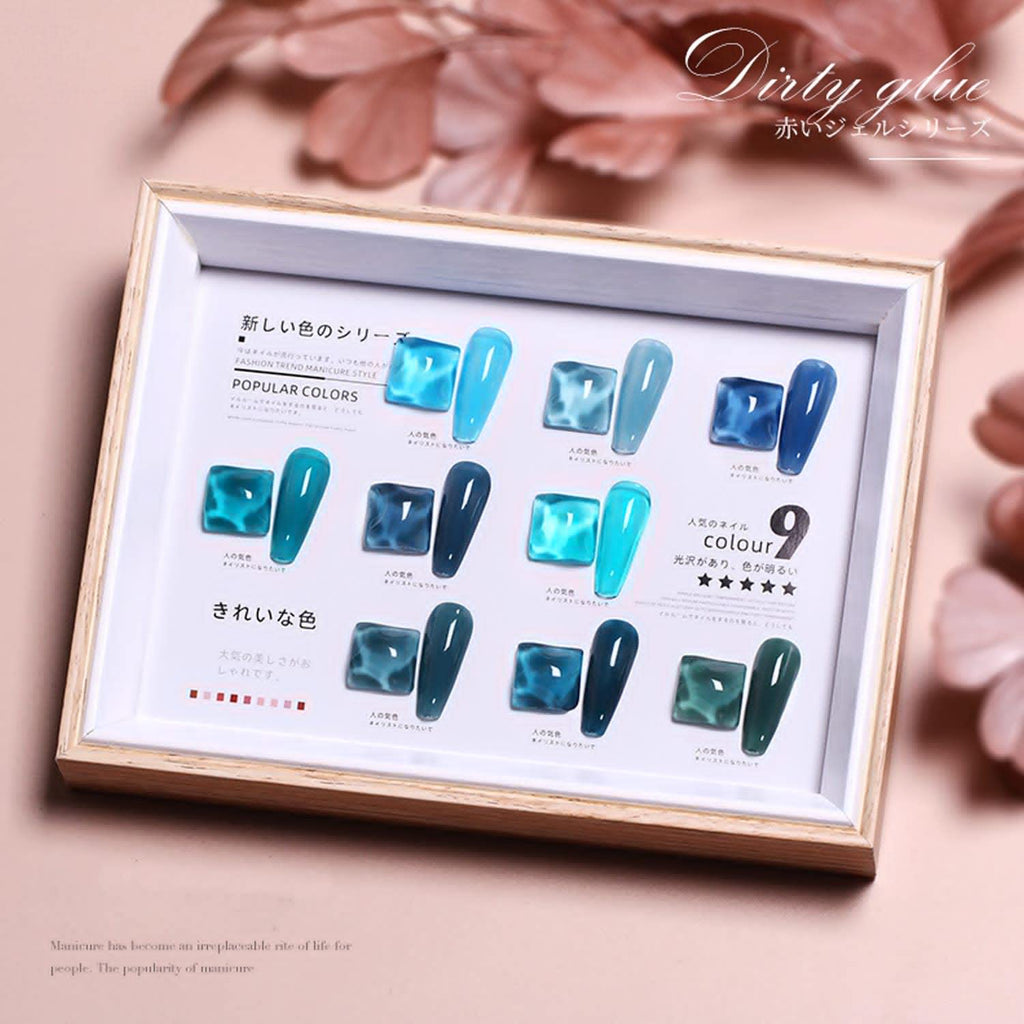 Major Dijit Jelly Gel Nail Polish Set 9 Colors Navy Blue Cyan Deep Blue Translucent Crystal Nail Polish Kit Soak Off UV LED Gel Nail For Nail Art Salon DIY Home