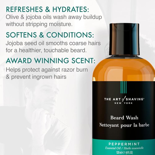 The Art of Shaving Beard Wash - Clean & Softens Beard Hair, Removes Dirt & Oil, Peppermint, 4 Fl Oz