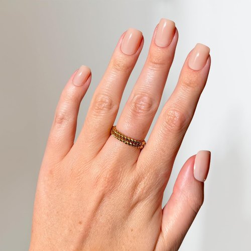 Glamnetic x GLAMZILLA Press On Nails - Salon Quality Short Squoval Nude Nails | 30-Piece Kit with Glue, 15 Sizes
