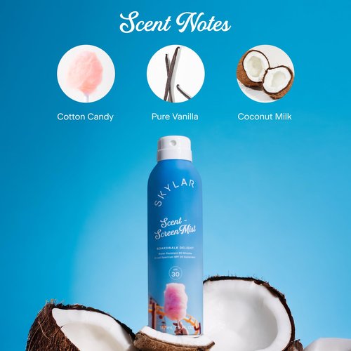 Skylar Sunscreen Mist, Broad Spectrum SPF 30, Water Resistant 80 Min, Vegan, Cruelty-free, Hypoallergenic, Safe for Sensitive Skin- Boardwalk Delight, 5oz