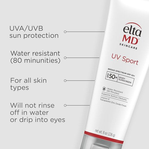 EltaMD UV Sport Sunscreen Lotion SPF 50 - Water & Sweat Resistant Zinc Oxide Formula for Face and Body