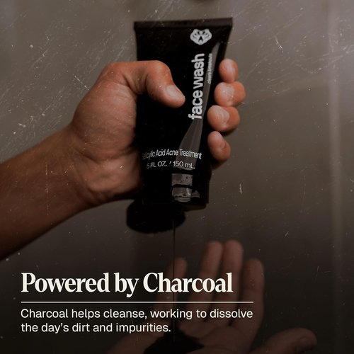 Black Wolf Salicylic Acid Acne Face Wash for Men - Charcoal Cleanser & Exfoliator for Oily Skin - Gentle Daily Treatment Clears Breakouts