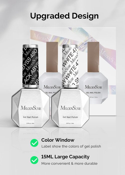MelodySusie Thick Gel Nail Polish Set- 2 Pcs 15ML Black & White Gel Polish Set Soak Off UV LED White Gel Polish Christmas Gift for Women Nail Art Manicure Salon DIY Nail Design Decoration at Home