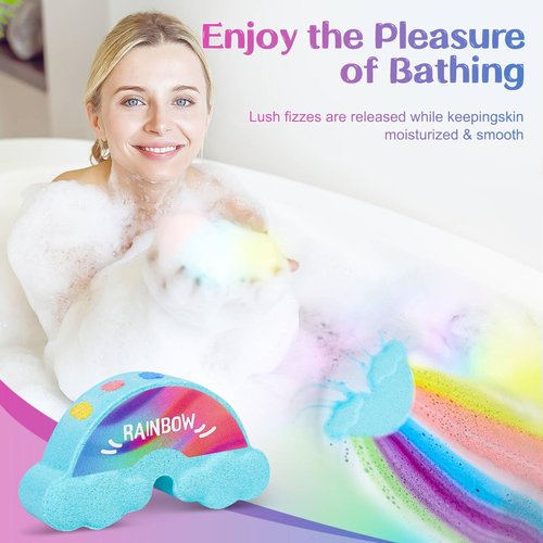 Rainbow Bath Bombs for Kids - 4 Pcs Handmade Natural Kid Bath Bombs, Valentines Easter Gifts for Kids, Girls Easter Basket Stuffers, Organic Bubble Bath