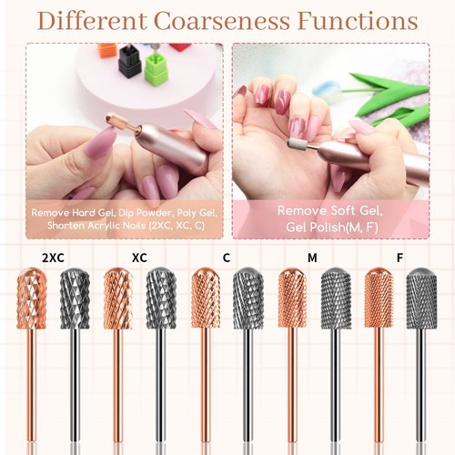 Nail Drill Bits, 2 Pcs Safety Nail Bits for Nail Drill, 3/32'' Tungsten Carbide Nail Drill Bit, Smooth Round Top Large Barrel Bits, Nail Supplies for Nail Tech to Remove Acrylic Nails (2XC)
