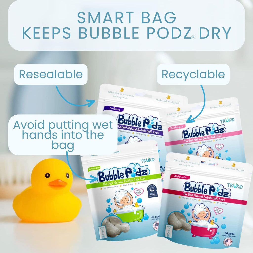 TruKid Bubble Podz | Gentle Bubble Bath for Kids & Toddlers - Eczema-Friendly, pH Balanced, 24 Podz