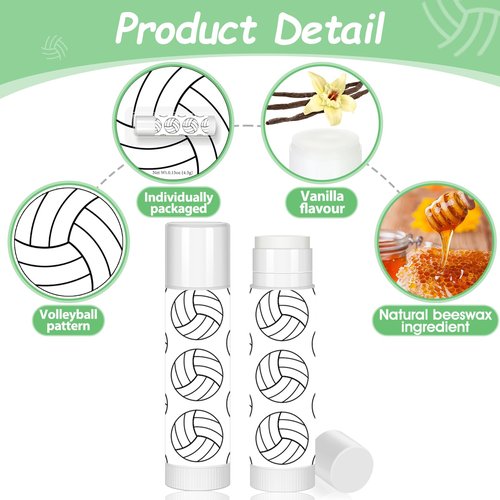 24 Pack Volleyball Lip Balm for Volleyball Theme Party Bulk Gifts,Beeswax Moisturizing Lip balm,Vanilla Flavor Plumping Chapstick for Volleyball Cheerleader Team Girls kids Men Women Sports Lovers