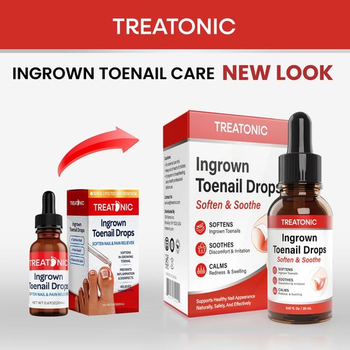 Treatonic Ingrown Toenail Treatment - Ingrown Toenail Pain Reliever and Softener Kit for Easy Trimming with Silicone Gel Toe Caps