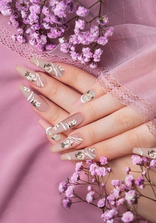 HAIIDOAK Nail Stickers, 4 Sheets Floral 5D Embossed, Self-Adhesive for DIY Manicure