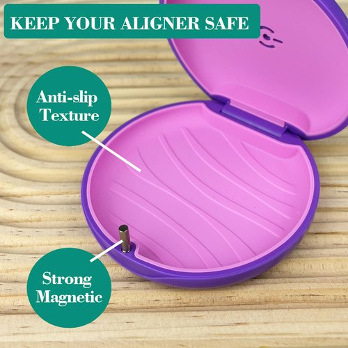 Maoerdental 2 Pack Retainer Case,Aligner Case with Vent Holes, Compatible with Invisalign, Mouth Guard Cases，Portable Slim Travel Cute Orthodontic Retainer Cases (Pink Purple)