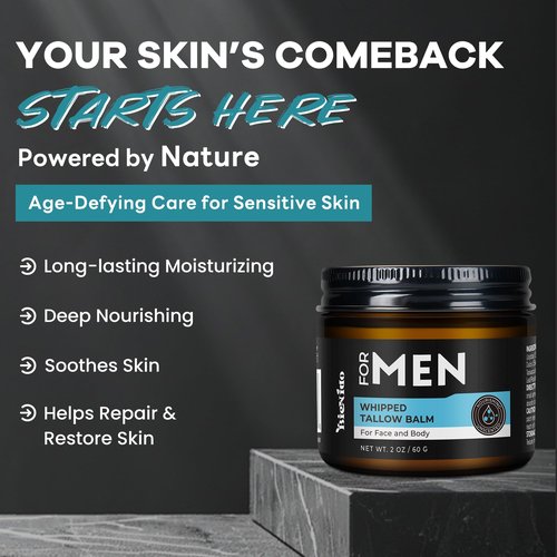 BieNido Wrinkle Defense Tallow Balm for Men – Anti-Aging Whipped Beef Tallow with Jojoba Oil for Deep Hydration, Clean Scent Non-Greasy Skincare for Men