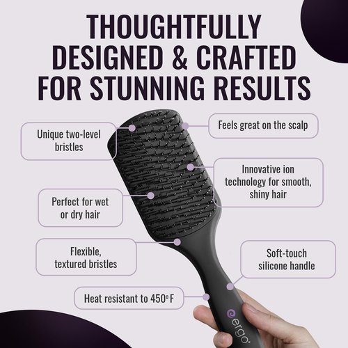 ERGO Super Gentle Mini Paddle Brush - Ideal Hair Brush for Thick or Thin Hair | Detangles Curly & Wet Hair
