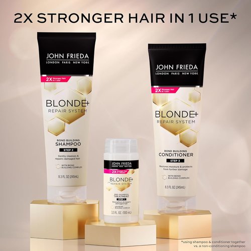 John Frieda Blonde+ Hair Repair Conditioner - Bond Building Complex for Moisture Restoration | 8.3 Oz