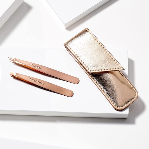 Tweezerman Rose Gold Petite Point and Slant Set with Travel Case
