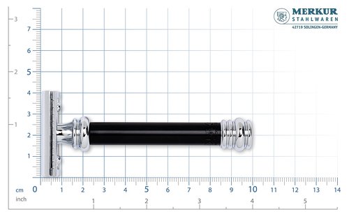 MERKUR 38B Double Edge Safety Razor - Black Handle | Extra Large Barber Pole Grip Brass Handle | Made in Germany | Plastic-Free | Two Piece Design | Closed Comb | Straight Bar