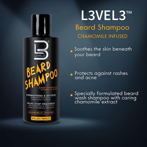 L3 Level 3 Beard Shampoo - Cleanse and Nourish Your Facial Hair - Softens and Tames Frizzy Beards