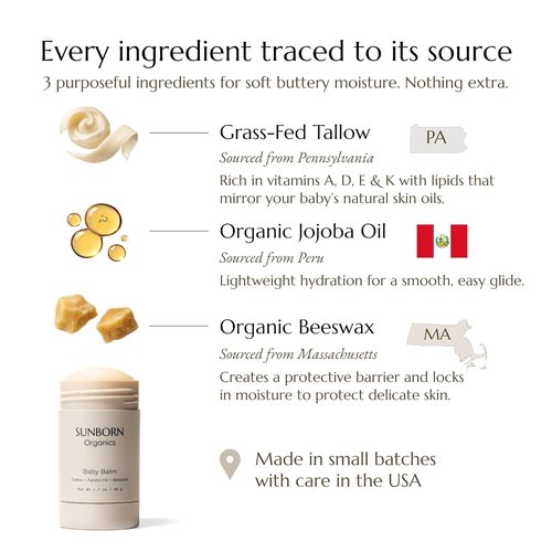 Baby Balm - Natural Moisturizing Stick for Eczema Relief & Diaper Rash | Grass-Fed Tallow, Organic Jojoba & Beeswax | Lab Tested & Baby-Safe, Made in USA