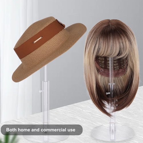 poipoilu 2Pcs Acrylic wig Hat Display Stand Adjustable for Styling and Display, Clear Clear Acrylic Display stand Holder for wig and hat Shop window display (Transparent, 2PCS)