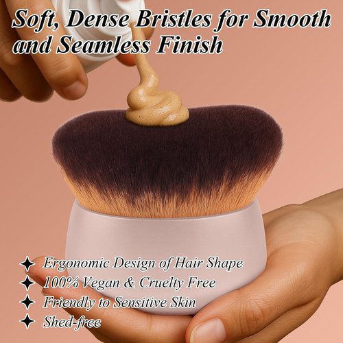 Skiennix 75MM Extra Large Self Tanner Kabuki Brush - Ultra Soft Vegan Bristles for Flawless Body Makeup | Khaki