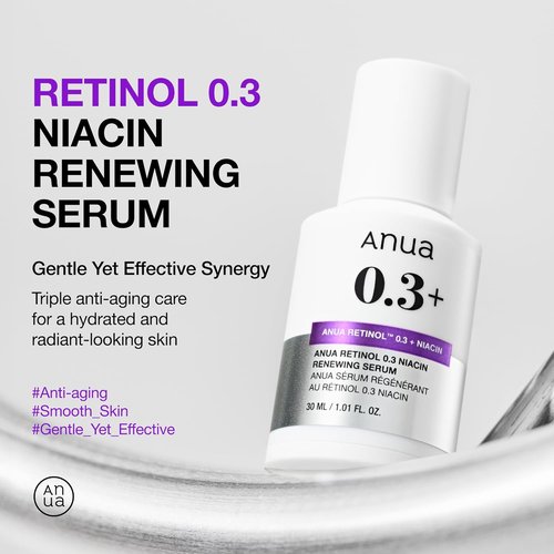 Anua Retinol Serum - Anti-Aging Solution for Textured Skin | 0.3% Retinol, 5% Niacinamide, 30ml