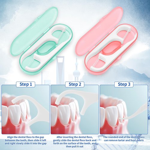 200pcs Dental Floss Picks for Travel - Twin-Line Flossers with 20 pcs Travel Case for Adults Teeth Cleaning, Portable Sealed Storage for Travel, Office, Home Use