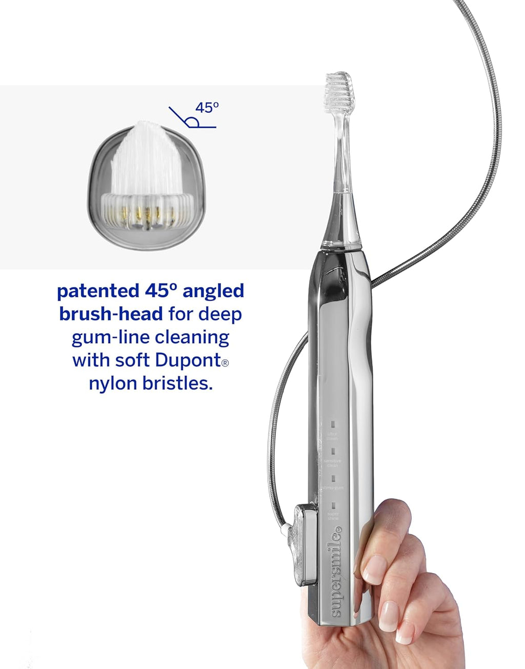 Supersmile Zina45™ Sonic Pulse Toothbrush - Angled Brush with Polishing Head for Whiter Teeth & Healthier Gums
