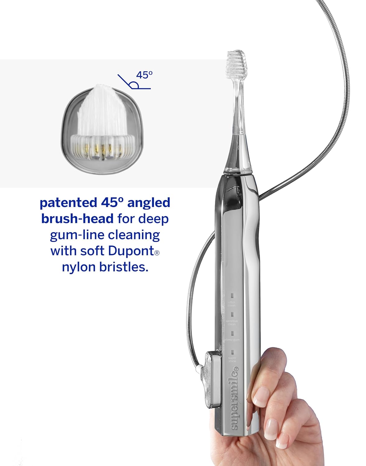 Supersmile Zina45™ Sonic Pulse Toothbrush - Angled Brush with Polishing Head for Whiter Teeth & Healthier Gums